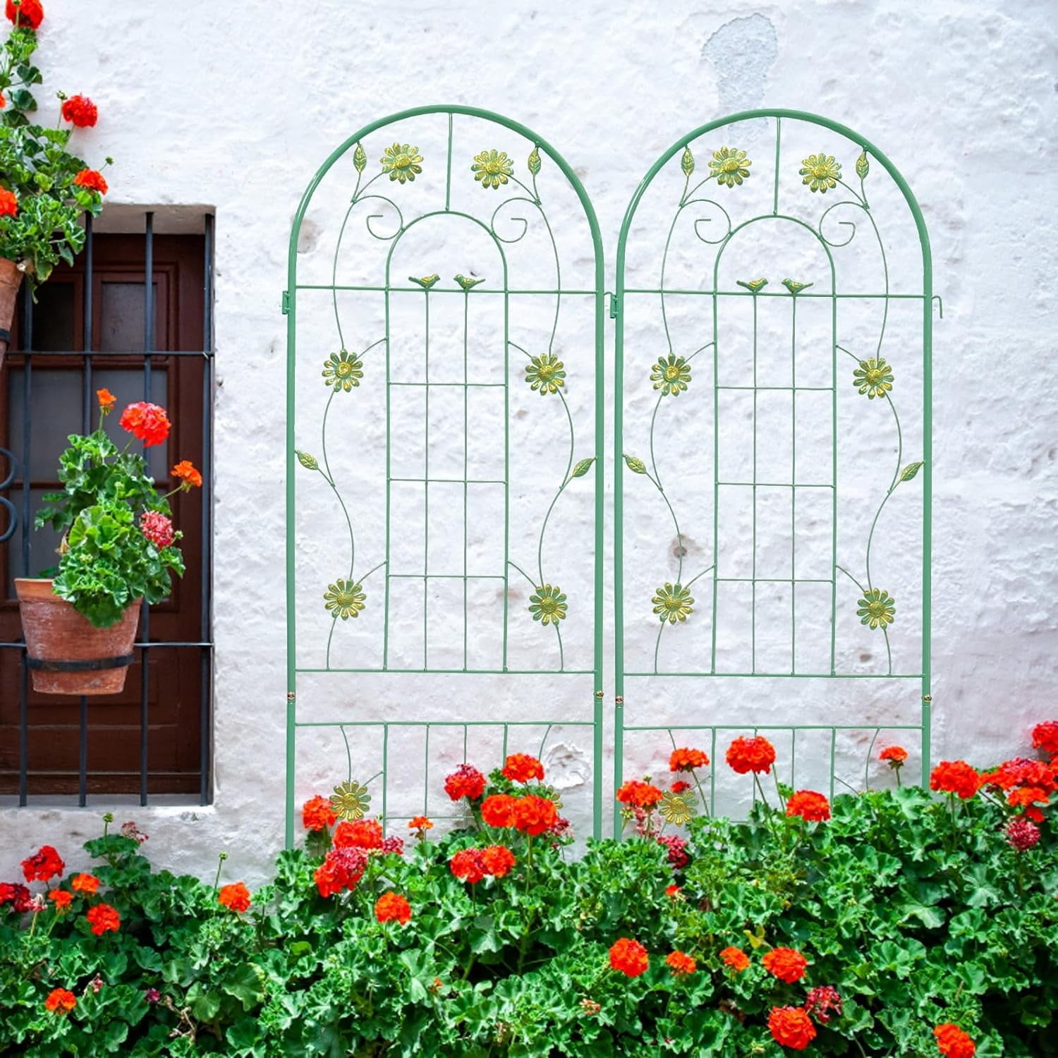 4 Pack Large Garden Trellis 86.7" H x 19.7" W Heavy Duty Rustproof Green Iron Plant Trellis for Potted Plant Support Metal Climbing Rose Trellis Vine Vegetable Cucumber