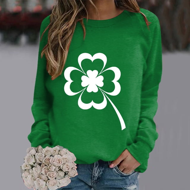Pntutb Grande Taille Liquidation! Mode de la Saint-Patrick Chandail Décontracté à Manches Longues à Col Rond Imprimé pour Femmes Hauts Blouse