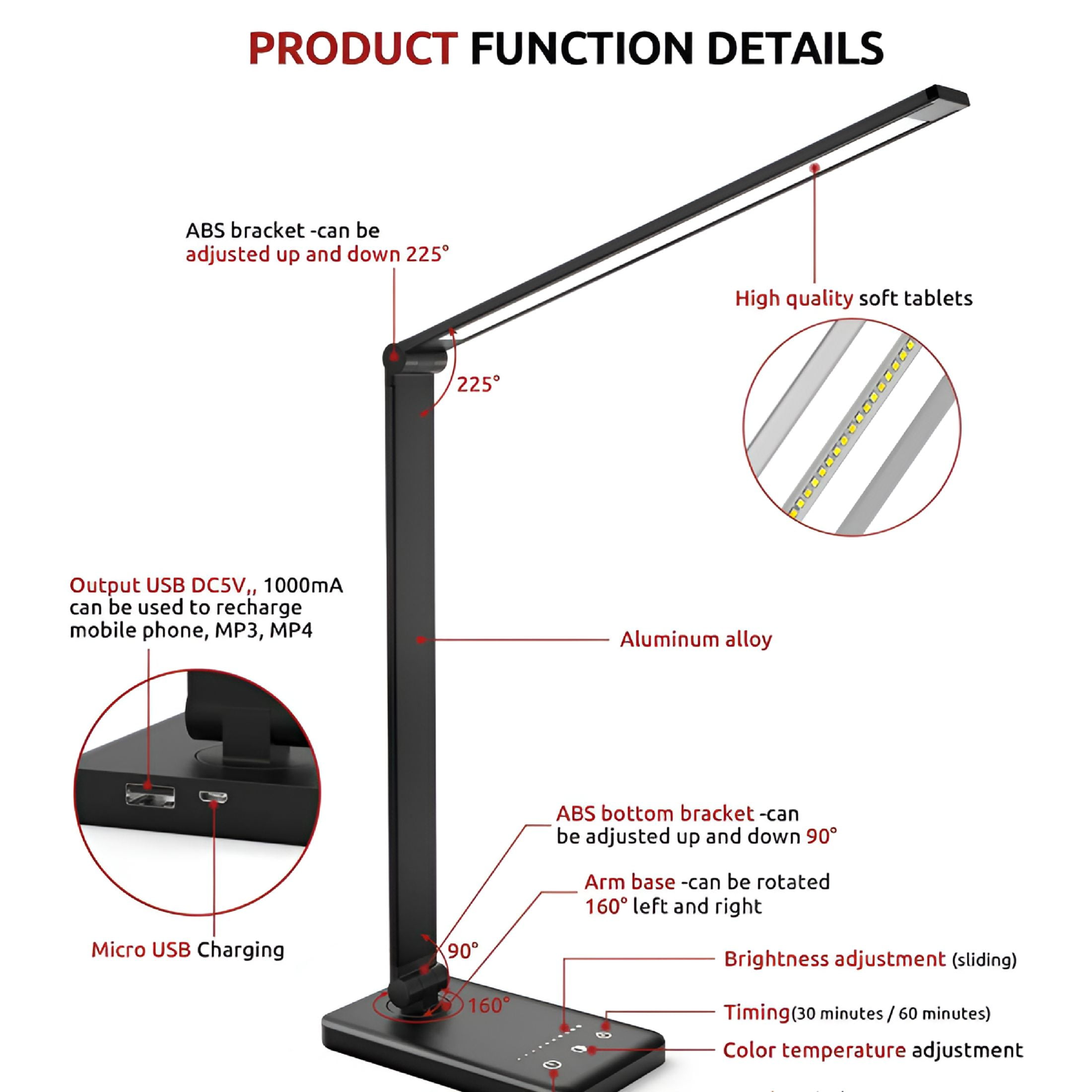 HIBIBUD Crafts Desk Lamp For Home Office,Touch Control Light With Memory Function,Non-Flickering Lighting For Reading,Sewing,Crafts,School Supplies,Puzzle Light