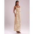 thumbnail image 4 of Apricot Sequin Slip Dress With Spaghetti Straps, Retro Sparkle Maxi Dress For Party Night Out, 4 of 6
