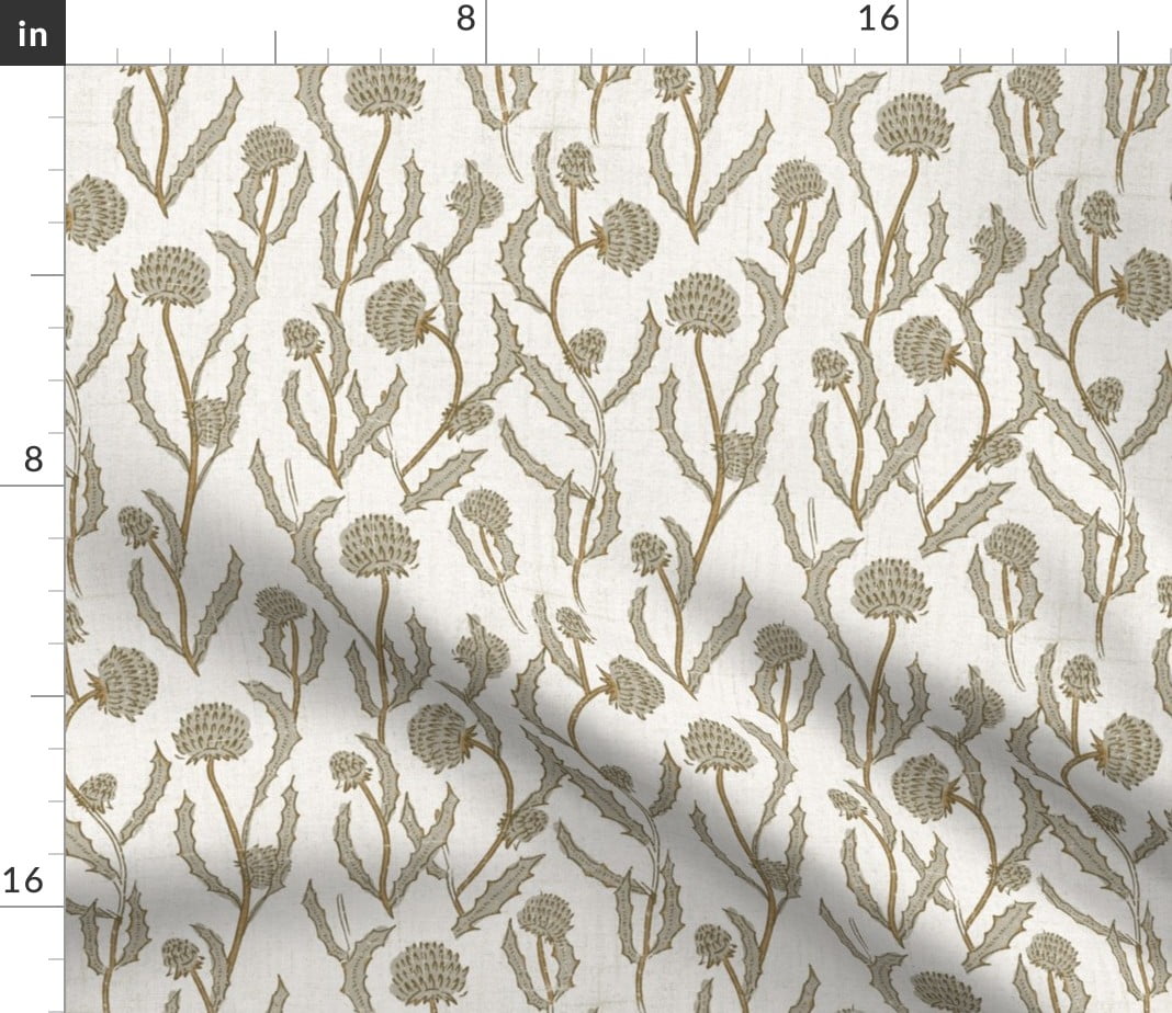 Fleece Fabric by the Yard Neutral Thistle Botanical Directional Vintage Style French Botanical