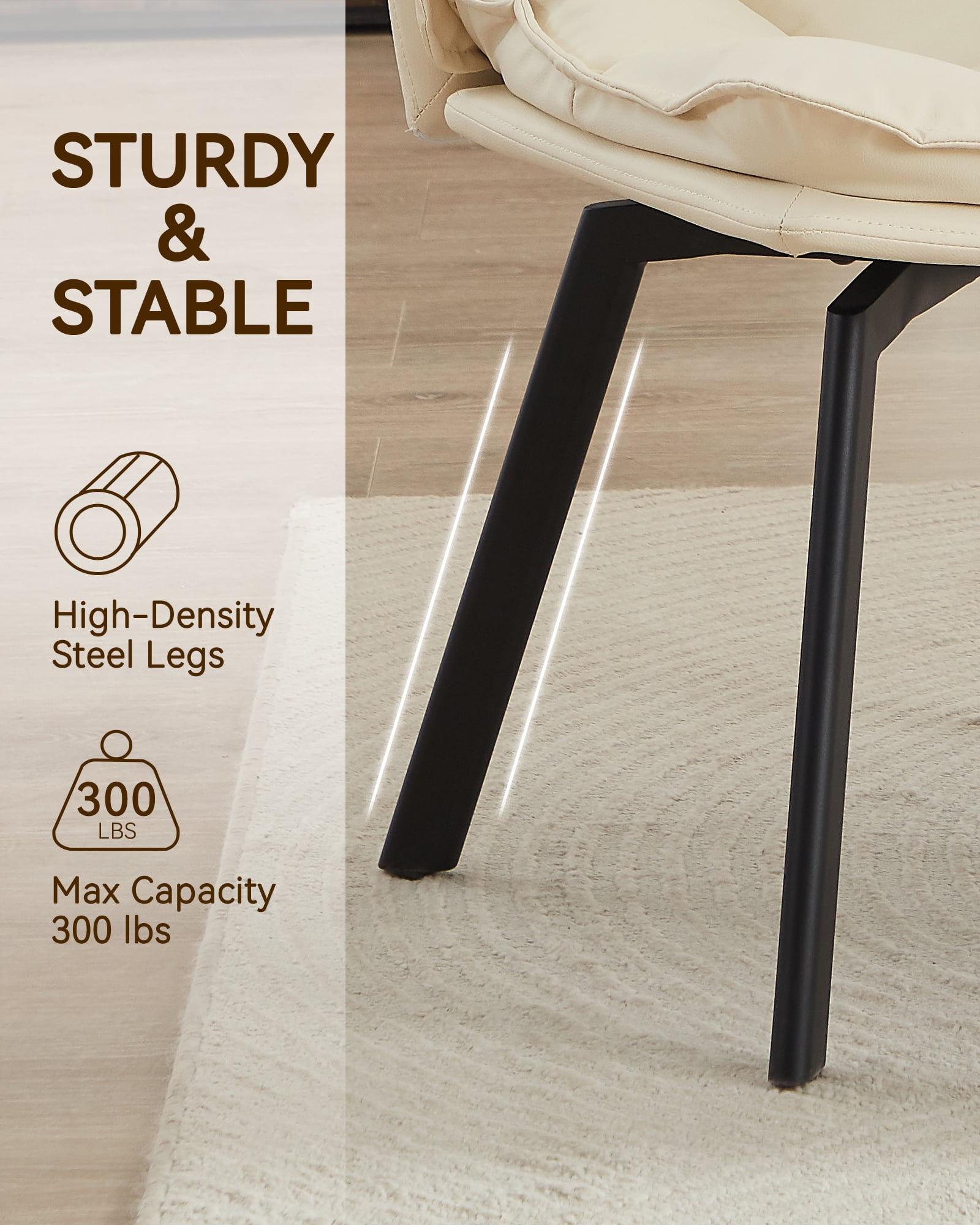 Sailvan Upholstered Dining Chairs Set of 4,  Modern Swivel  Kitchen Chairs with Backrest and Metal Legs, Double Layer Foam Dinner Table Chair for Living Room, Beige