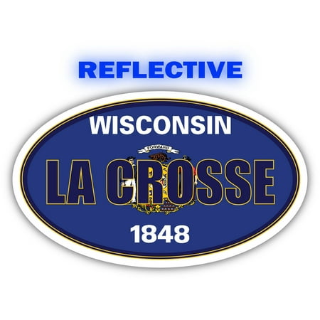 La Crosse City Wisconsin State Flag | WI Flag La Crosse County Oval State Colors Reflective Sticker Car Decal 3x5 inches
