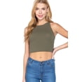 thumbnail image 3 of ShezPretty Women's Basic Sleeveless Halter Neck Tank Crop Top (Medium, Olive), 3 of 5