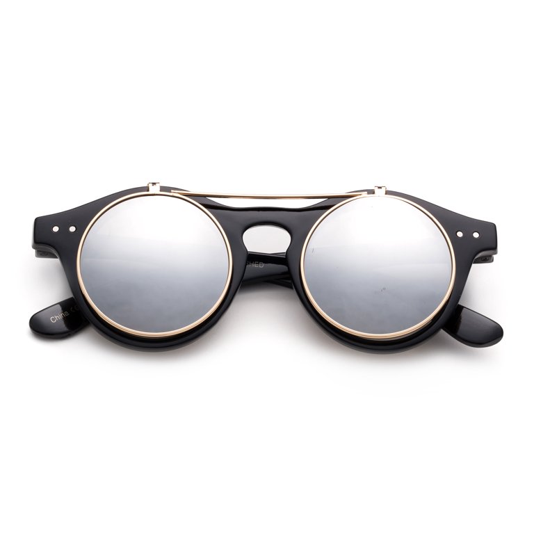 Classic Small Retro Steampunk Circle Flip Up Glasses / Sunglasses