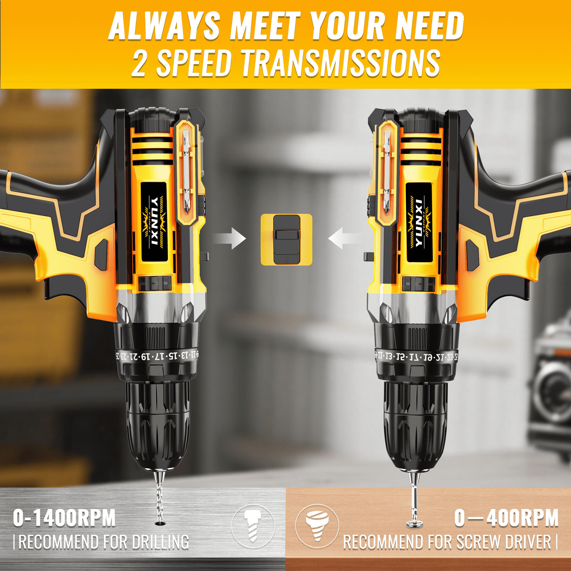 YUNXI 21V Cordless Drill Driver Kit, Power Electric Drill Set with 1 Rechargeable Lithium Batteries, Charger, Screwdriver Bits, Drill Bits for Home DIY, Furniture Assembly & Repair