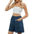 thumbnail image 6 of Endives Women's Jean Shorts New Summer Washed Elastic Waist Denim Casual Shorts Trendy Mid Pants Jeans, 6 of 8