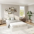 thumbnail image 6 of Twin Size Wood Platform Bed Frame, Floor-Standing No-Gap Design, Modern Minimalist No Headboard Bed Frame, Wood Slat Support, No Box Spring Needed, Easy Assembly, White, 6 of 7