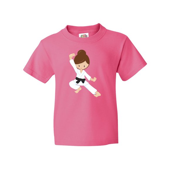 Inktastic Cute Girl, Brown Hair, Black Belt, Karate Pose Youth T-Shirt