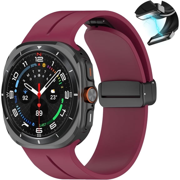 KOMI Compatible with Samsung Galaxy Watch Band Ultra 47mm, Silicone Soft Sport Quick Release Magnetic Breathable Affinity Skin Strap for Men Women Wine Red