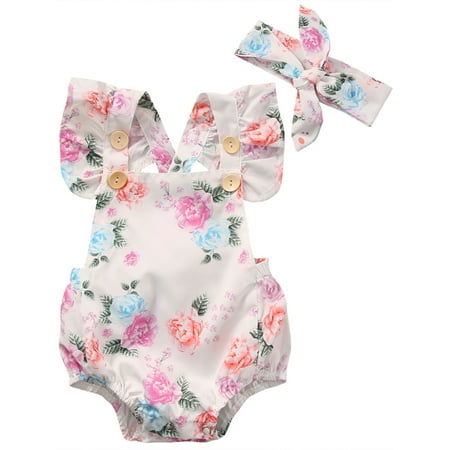 

Farrubbyine8 Newborn Toddler Baby Girls Tops Romper Bodysuit Headband Outfits