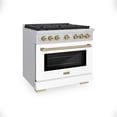 thumbnail image 3 of ZLINE Autograph Edition 36 in. 5.2 cu. ft. Paramount Gas Range with 6 Burner Cooktop and Convection Gas Oven in Stainless Steel with White Matte Door and Polished Gold Accents (SGRZ-WM-36-G), 3 of 9