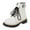 White, variant on Winter Combat Boots for Women Waterproof Leather Lace up Trendy Buckle Ankle Strap Lug Sole Zipper Short Snow Booties