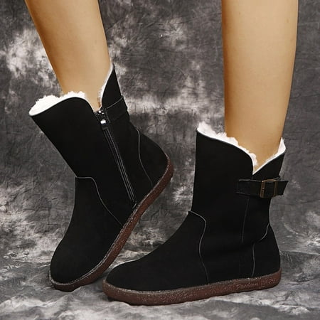 

Round Head Car Stitching Snow Boots Belt Buckle Side Zipper Winter Women Boots