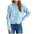 thumbnail image 2 of Jjayotai Women's Floral Print Button Down Cardigan, Turndown Collar Long Sleeve Knit Outerwear Sweaters Blue L, 2 of 4
