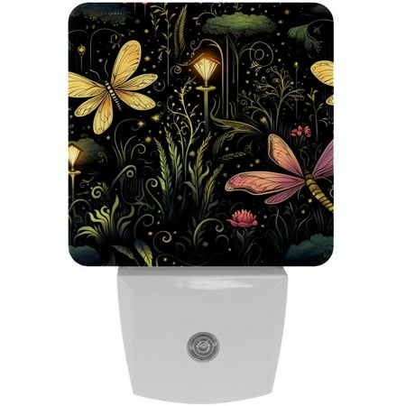 

2 Pack Auto Dusk-to-Dawn Sensor Night Lights Flying Colorful Firefly Forest Pattern Plug-in Home Office Decorative Lamp for Adult 0.5W LED Nightlights for Bedroom Bathroom Hallway Stairs