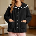 thumbnail image 7 of Ecqkame Women's Fuzzy Sleepwear Cardigan Winter Thick Long Sleeve Button Open Front Pajamas Home Loungewear Sleep Top with Pockets Black XXL, 7 of 7