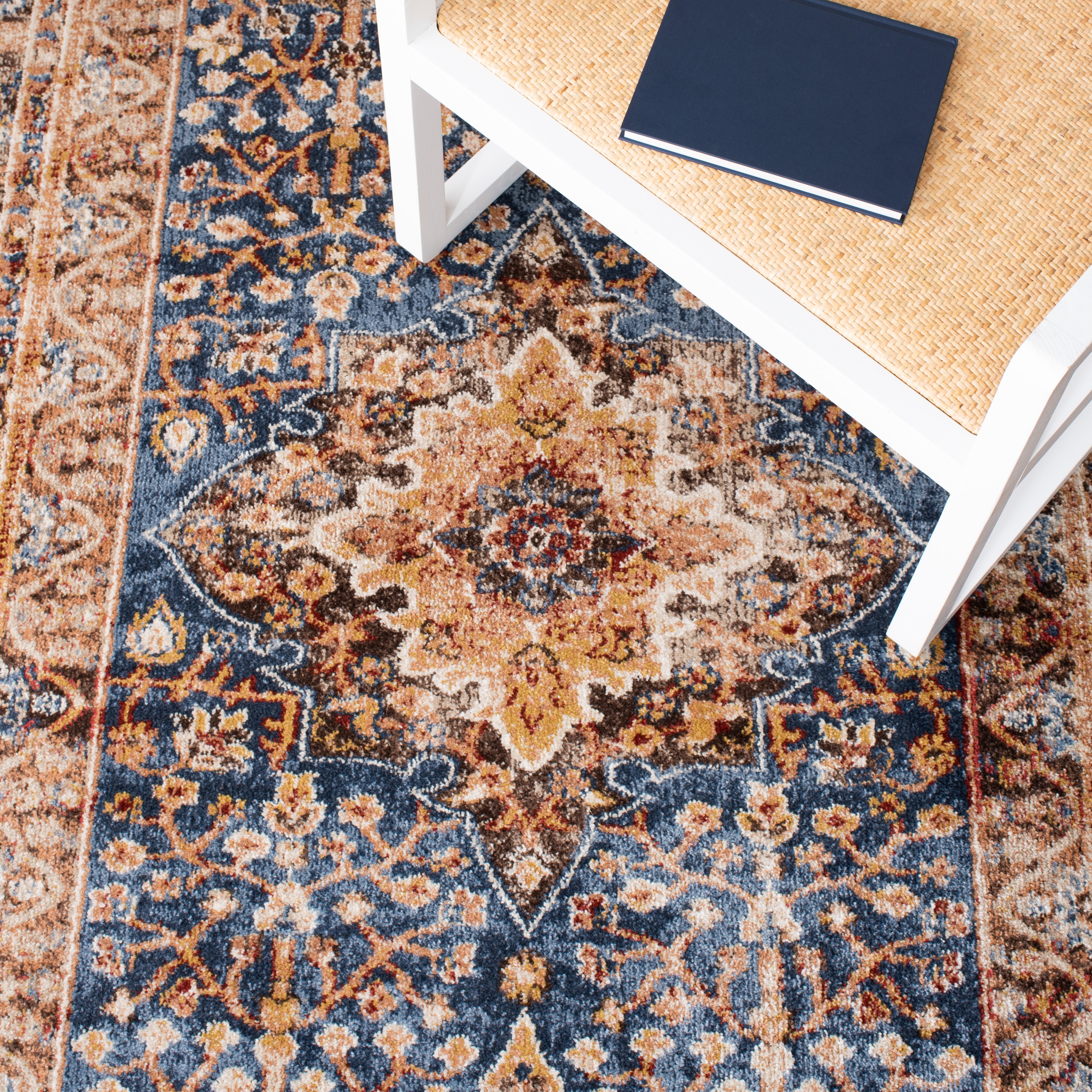 SAFAVIEH Bijar Rhona Oriental Area Rug, Navy/Brown, 6'7" x 6'7" Round