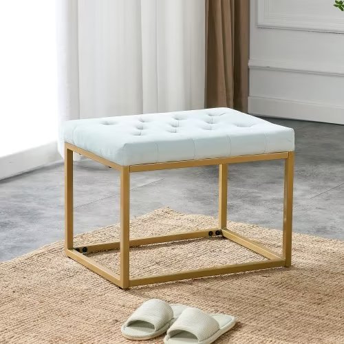 Ottoman Bench,Velvet Upholstered Chair with Golden Metal Frame,Makup Stool Padded Bench Chair