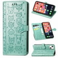 thumbnail image 1 of Cartoon Case for iPhone 13 Mini(2021), Allytech Embossed Animal PU Leather Impact Resistant TPU Back Card Slots Magnetic Closure Hand Strap Stand Cover for iPhone 13 Mini 5.4" 2021, Green, 1 of 4