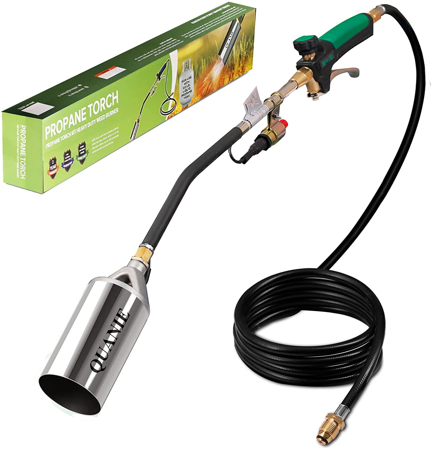 Propane Torch Weed Burner,Blow Torch,Heavy Duty,High Output 700,000 BTU,Flamethrower with Turbo Trigger Push Button Igniter and 9.8 FT Hose for Roof Asphalt,Ice Snow,Road Marking,Charcoal 