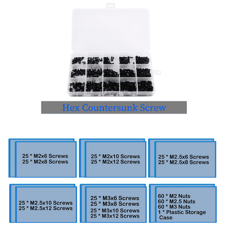 

Hex Countersunk Screw 481 Pcs Carbon Steel Hexagonal Countersunk Screw Nut Kit M2 M2.5 M3 Hex Flat Head Screw Nut Kit
