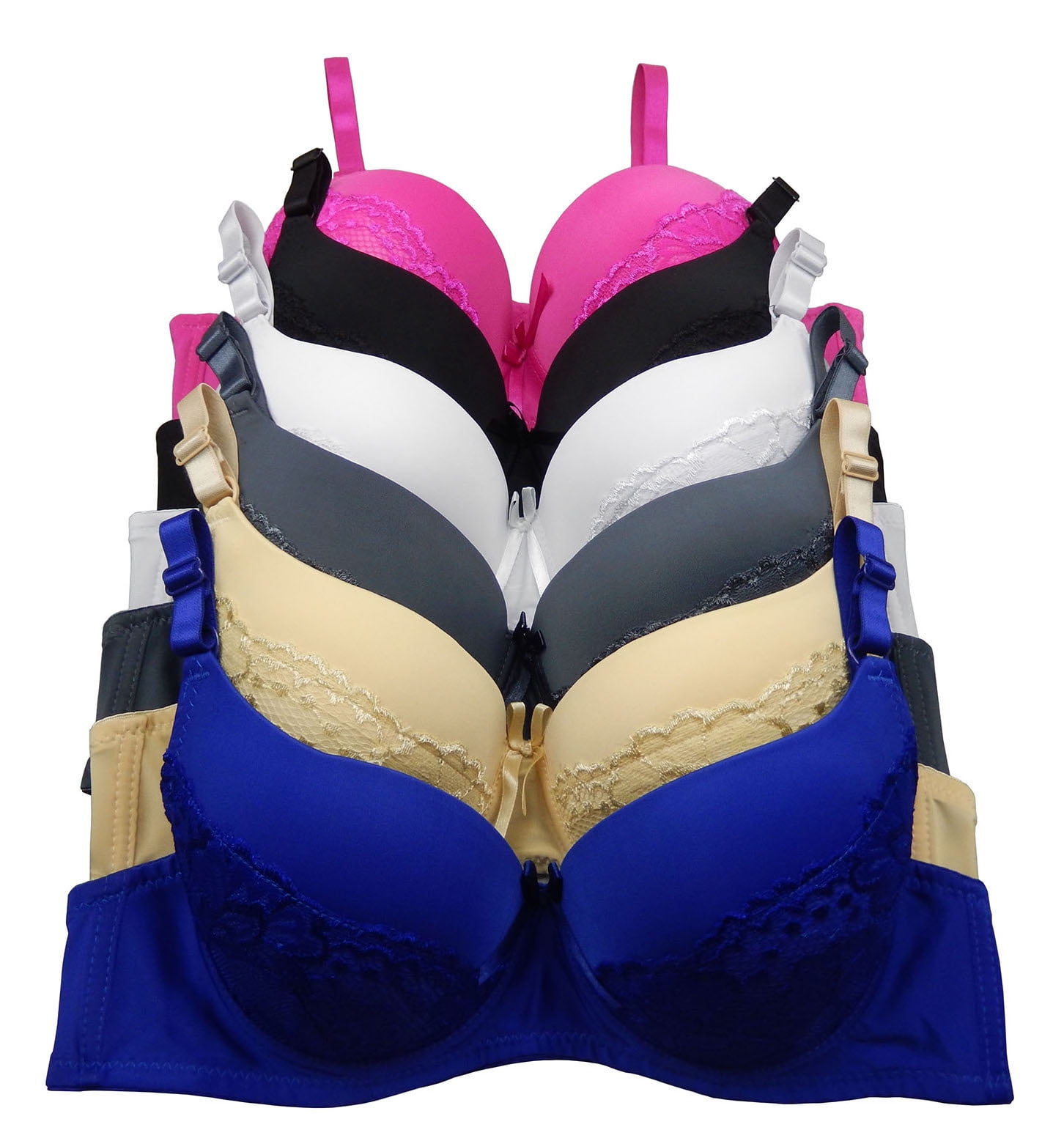 Women Bras 6 pack of Gentle Pushup Bra B cup C cup (9321), Size 34B