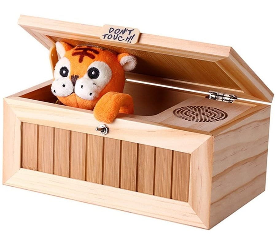 Children New Wooden Electronic Useless Box with Sound Cute Tiger Toy Gift 