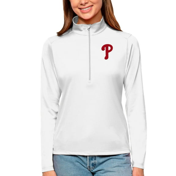 Women's Antigua White Philadelphia Phillies Tribute Quarter-Zip Pullover Top