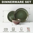 thumbnail image 6 of Pokini 12-Piece Stoneware Dinnerware Sets, Plates and Bowls Dish Sets for 4, Brown Green, 6 of 8
