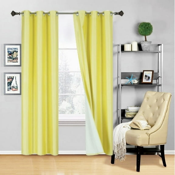 2 Piece panel room darkening thermal foam lined blackout heavy thick wIndow curtain top grommets yellow 84" inch length for bedroom