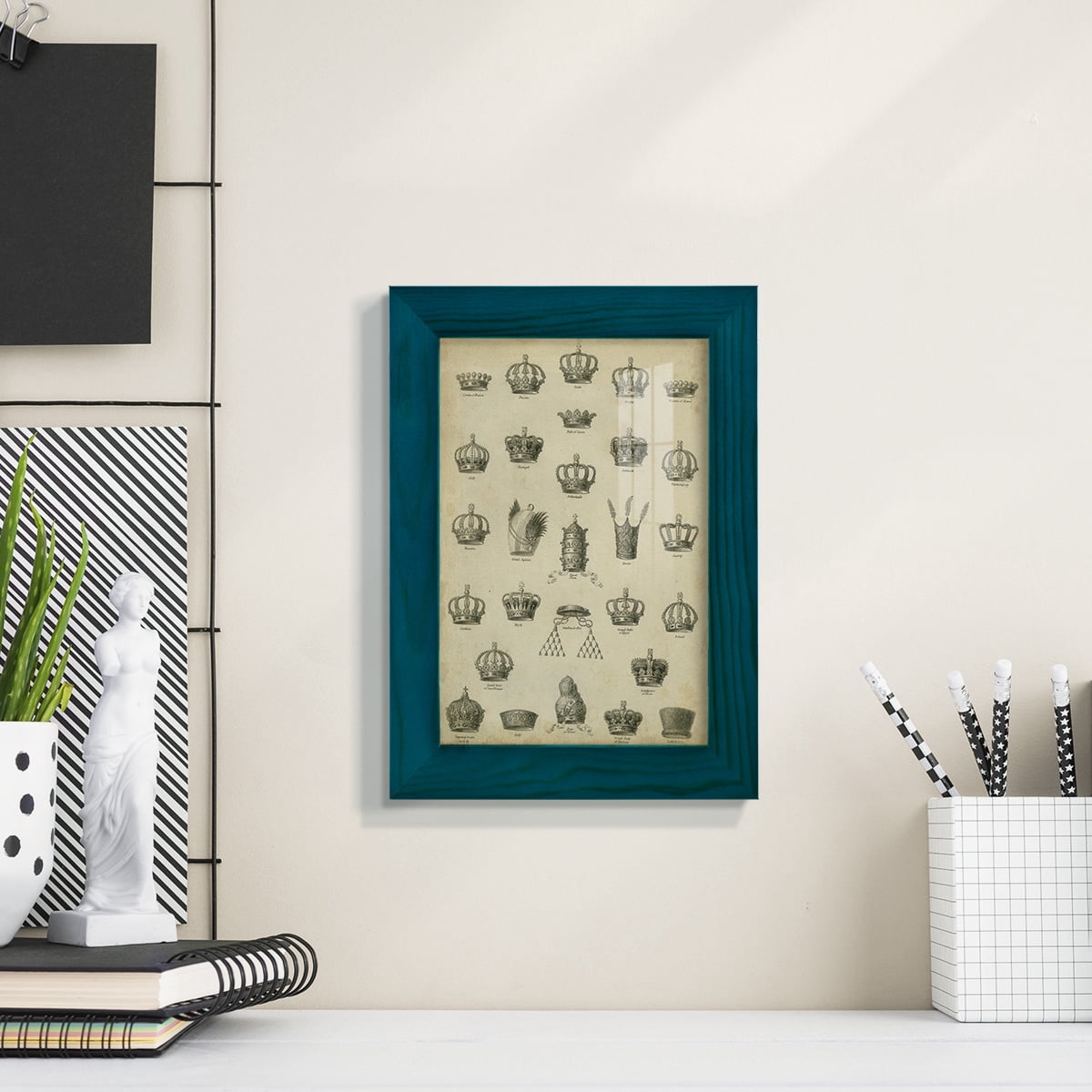 Heraldic Crowns & Coronets II -Framed Print w/glass-Ocean Blue