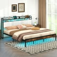 thumbnail image 1 of Gymax King Size Bed Frame w/LED Light & Charging Station Heavy Duty Metal Platform Bed, 1 of 10