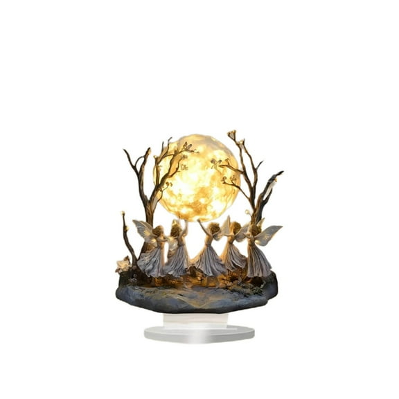 Pretty Cute Angel Moon Night Light, Multicolor Glow Angel Night Light Decoration Table Ornament Statues Night Light Angel Moon Light Lamp Sculpture