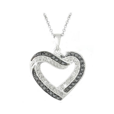 Diamond Open Heart Pendant - 0.50ct. TDW Black & White Diamond Open Heart Necklace