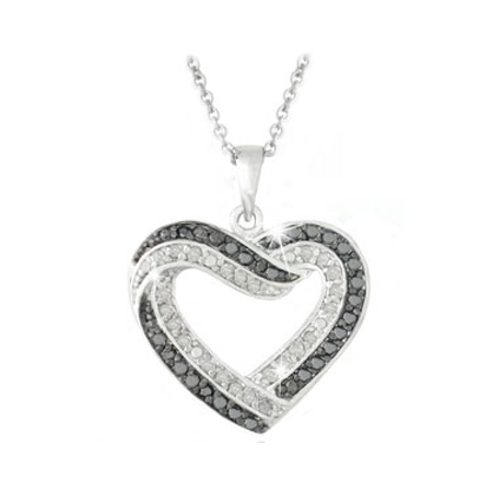 0.50ct. TDW Black & White Diamond Open Heart Necklace