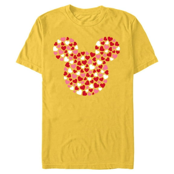 Disney Mickey Mouse Icon Pink Hearts Valentine's Day - Short Sleeve Blended T-Shirt for Adults - Customized-Yellow
