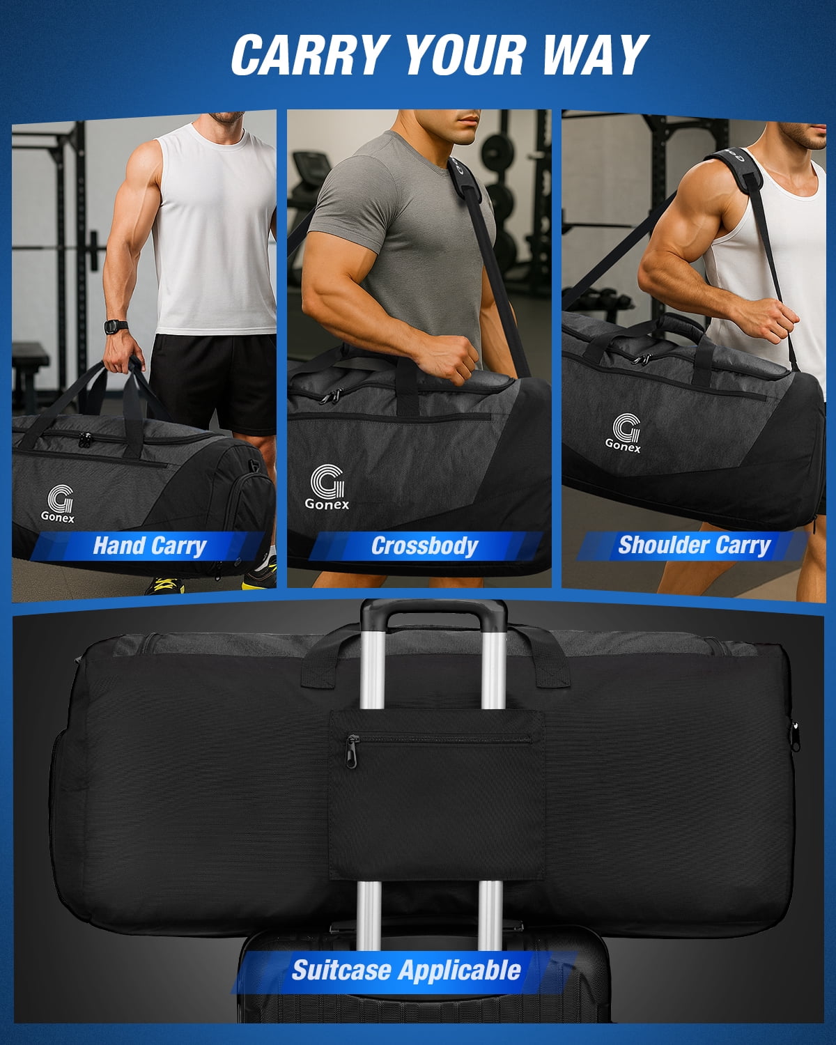 Gonex 100L Gym Bag for Men Women, Water-Resistant Extra Large Sports Duffel Bag with Shoe Compartment & Wet Pocket for Fitness, Travel, Weeklong Trips