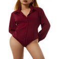 thumbnail image 2 of Women Solid Color Button Shirts Romper Ladies Formal Shirt Long Sleeve Turn-down Collar Bodysuit, 2 of 6