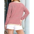 thumbnail image 4 of Womens Sweaters Long Sleeve Crew Neck Color Block Striped Casual Knitted Pullover Tops Red XXL, 4 of 7