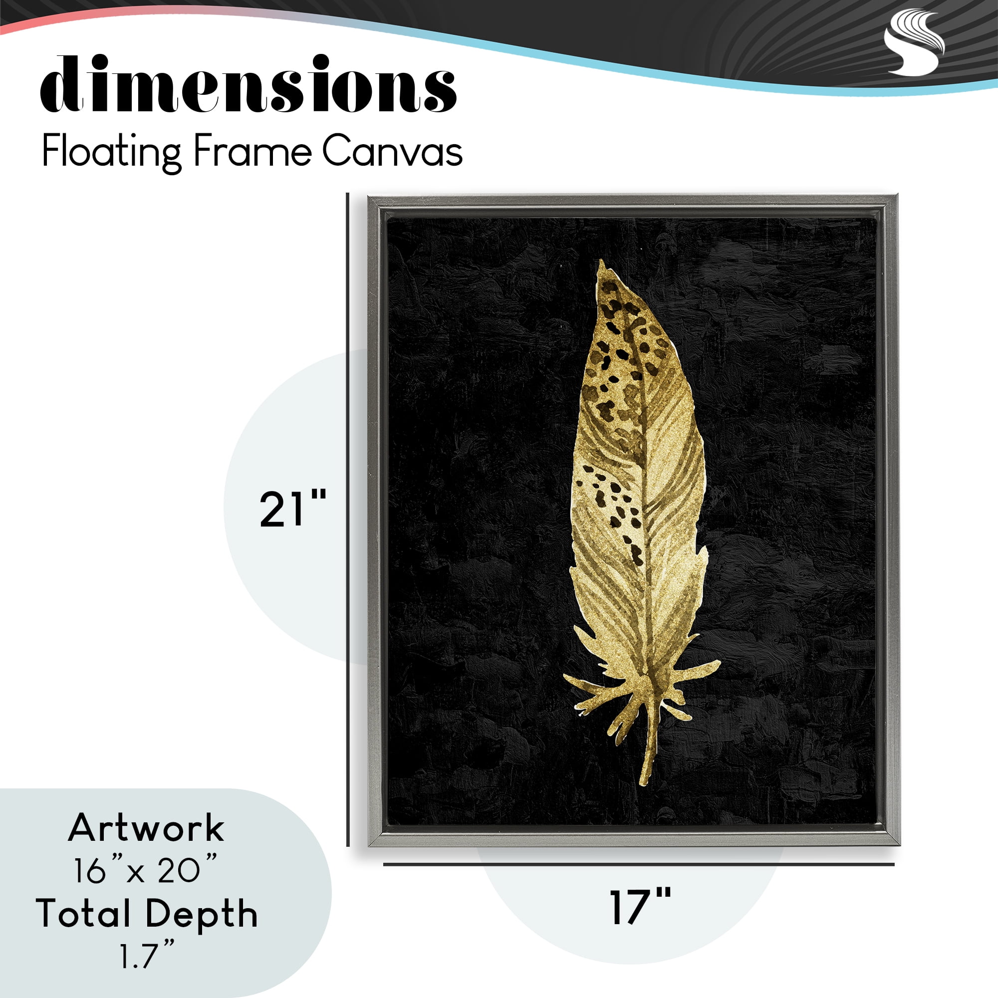Speckled Feather on Black Gray Framed Floater Canvas Wall Art, design by Kim Allen