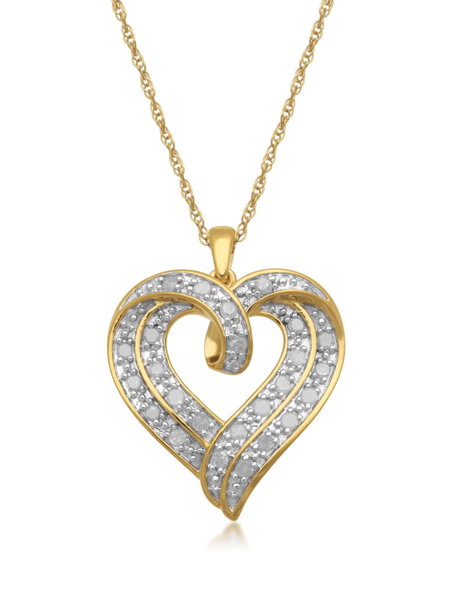 1 2 Carat T W White Diamond Heart Pendant In 18kt Yellow Gold Over Sterling Silver Walmart Com