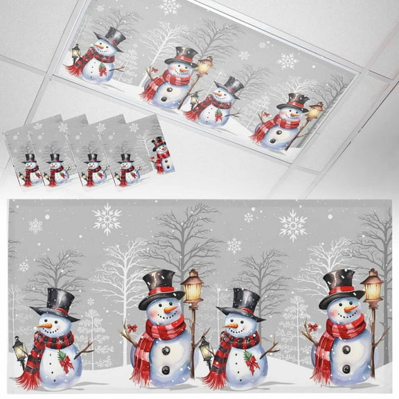 4 Pack Winter Christmas Fluorescent Light Covers for Ceiling Lights Hat Snowman Elf Magnetic Ceiling Light Covers Overhead Light Filters for Office Classroom Home