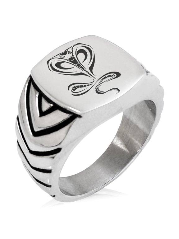 Stainless Steel Serpentine King Cobra Chevron Pattern Biker Style Polished Ring