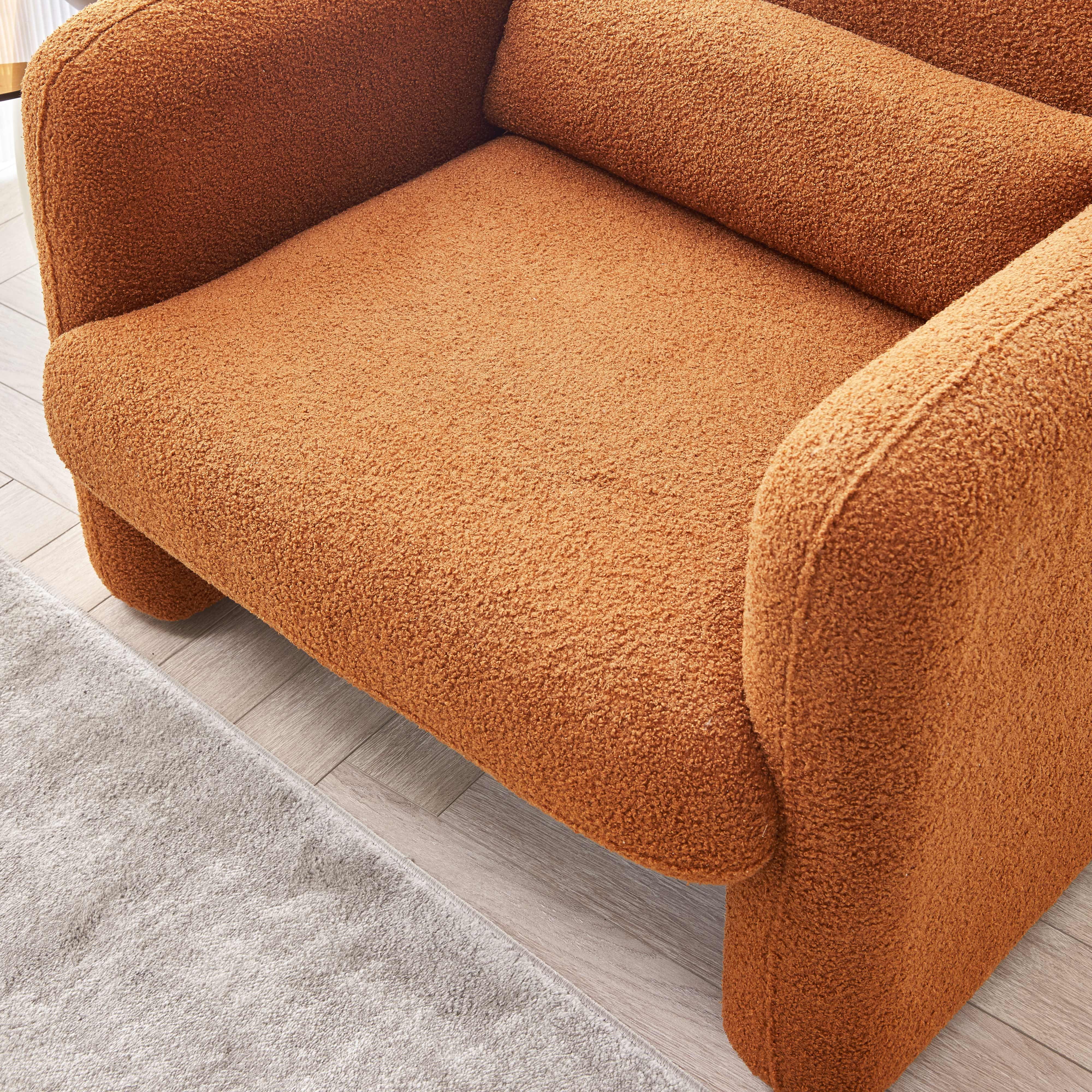 MAYEERTY Modern Lamb Fabric Armchair Solid Wood Frame Toss Pillow Included