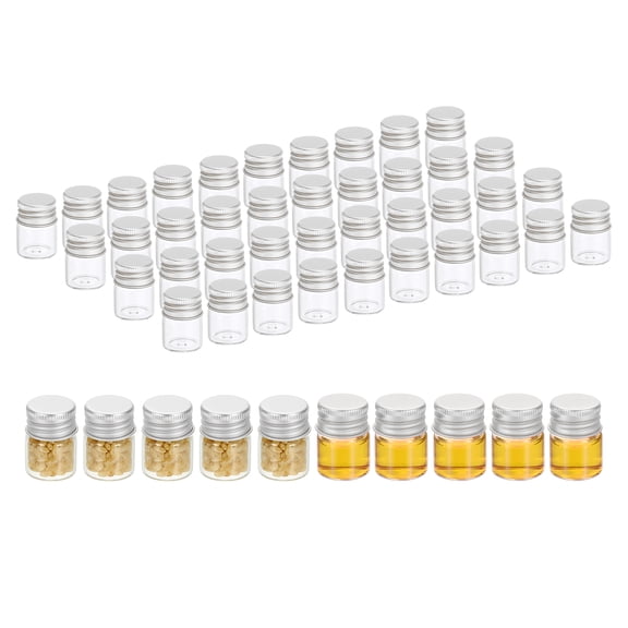 5ml Clear Glass Vials, 50 Pack Small Liquid Sample Vial with Screw Caps Leak-Proof Bottles Empty Jars Powder Container, Silver