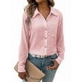 thumbnail image 1 of Camisas de Mujer con Botones, Larga, Cuello en V, Estilo Informal de Negocios, Blusas Lisas. Rosa S, 1 of 10