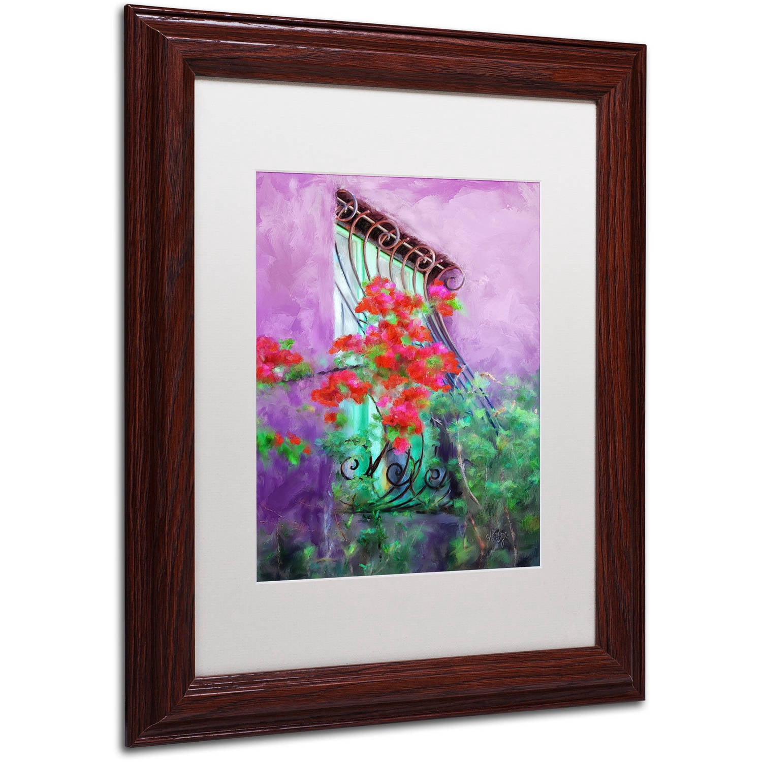 Trademark Fine Art "Painted Rose Covered Window" Canvas Art by Lois Bryan White Matte, Wood Frame