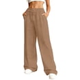 thumbnail image 3 of Women's Wide Leg Casual Lounge Pants Elastic Waist Drawstring Loose Trousers with Pockets, 3 of 6