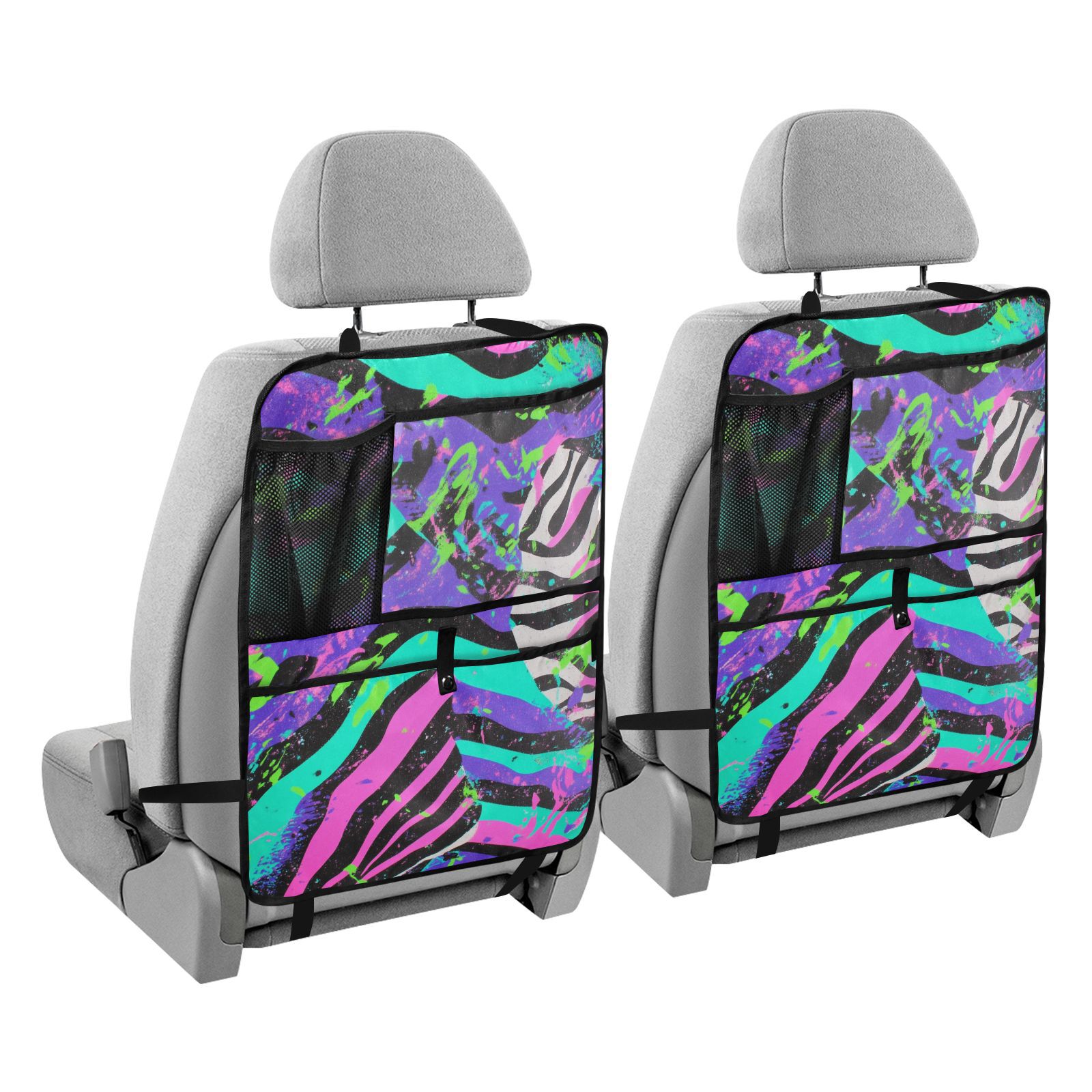 Neon zebra splatter print art 61 Pack Backseat Protector Seat Covers for Your Car, SUV, Minivan or Truck Seats - Vehicle Back Seat Safety Accessories - Universal Fit Automotive Interior Protectors